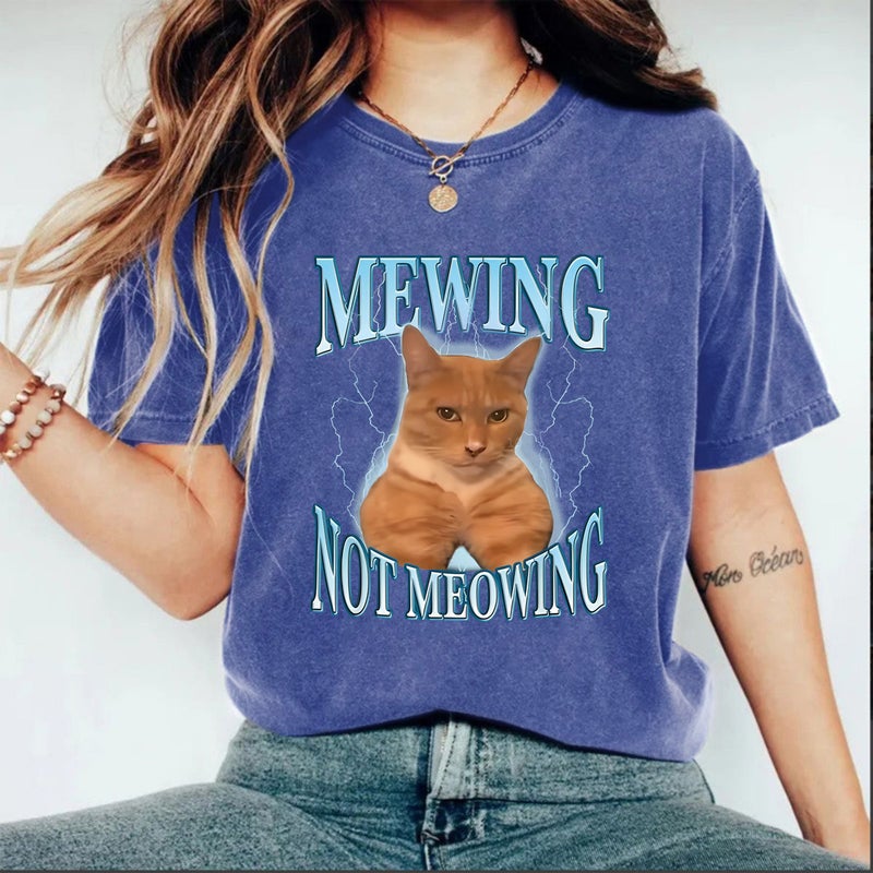 Women'S Summer American Retro Street Heavy Cotton Washed Old T-Shirt Men'S And Women'S Cat Printed T-Shirt - Image 4