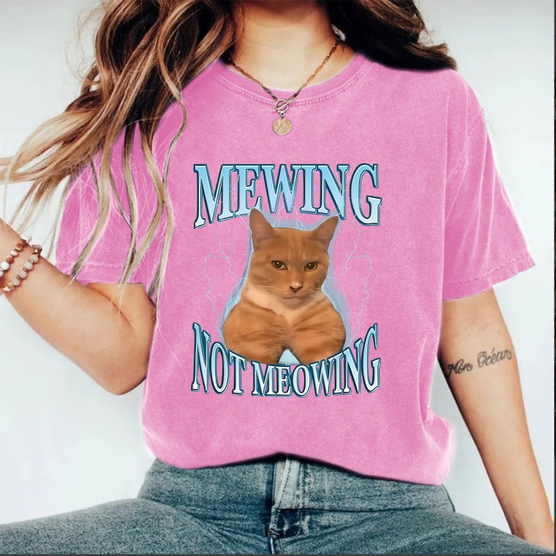 Women'S Summer American Retro Street Heavy Cotton Washed Old T-Shirt Men'S And Women'S Cat Printed T-Shirt - Image 5