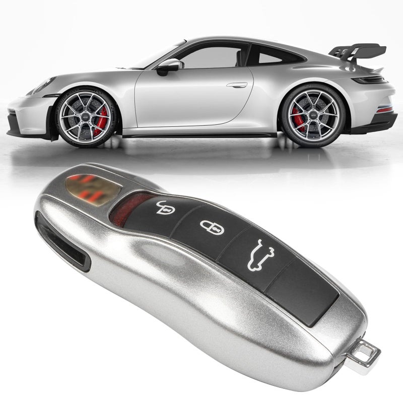 Jaronx Compatible with Porsche Key Fob Cover Key Cover Compatible with Cayenne Panamera Macan Cayman 911 Compatible with Porsche Accessories GT Silver