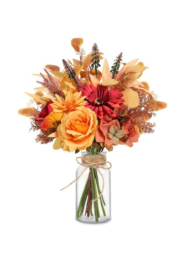 Pusuny Artificial Fall Flowers for Decoration, Fall Fake Flowers in Vase Faux Silk Flower Arrangements Room Office Wedding Home Decor Indoor Tables Centerpieces Autumn Flowers Decor (Fall Flowers) - Image 1