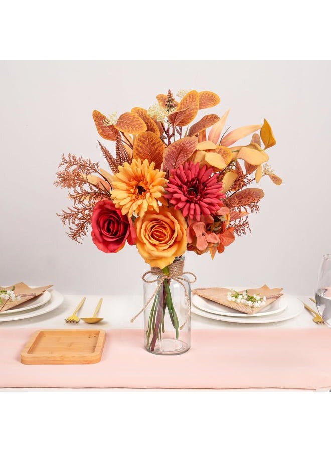 Pusuny Artificial Fall Flowers for Decoration, Fall Fake Flowers in Vase Faux Silk Flower Arrangements Room Office Wedding Home Decor Indoor Tables Centerpieces Autumn Flowers Decor (Fall Flowers) - Image 3