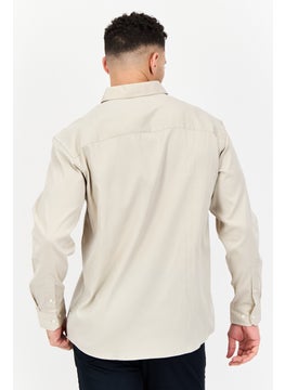SELECTED Men Regular Fit Long Sleeve Solid Casual Shirt, Beige  - Image 3