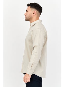 SELECTED Men Regular Fit Long Sleeve Solid Casual Shirt, Beige  - Image 2