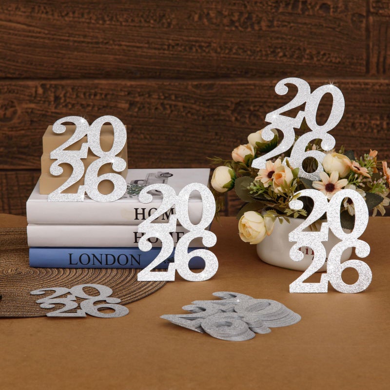 MixTeach 24 Pieces Glitter 2026 Cutouts Tags Decorations Double Side 2026 Graduation Cutouts 2026 Graduation Centerpiece 2026 New Year Decorations for New Year Party Supplies Favor(Silver, 2026) - Image 5