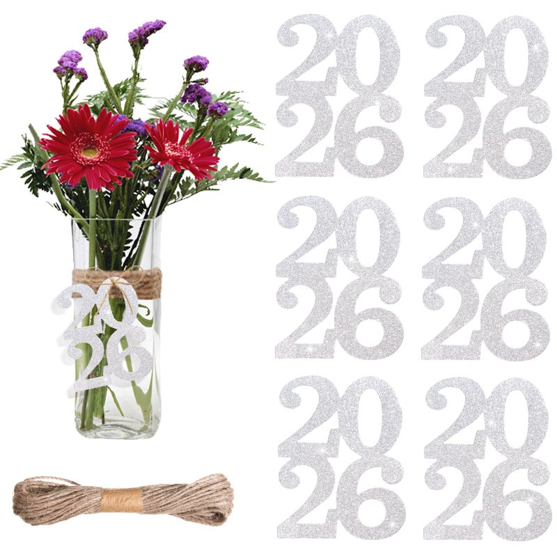 MixTeach 24 Pieces Glitter 2026 Cutouts Tags Decorations Double Side 2026 Graduation Cutouts 2026 Graduation Centerpiece 2026 New Year Decorations for New Year Party Supplies Favor(Silver, 2026) - Image 1