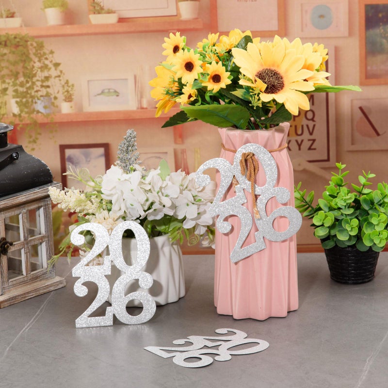 MixTeach 24 Pieces Glitter 2026 Cutouts Tags Decorations Double Side 2026 Graduation Cutouts 2026 Graduation Centerpiece 2026 New Year Decorations for New Year Party Supplies Favor(Silver, 2026) - Image 3