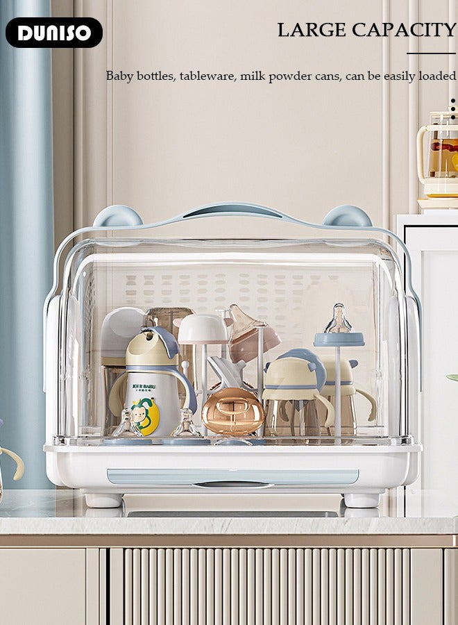 DUNISO حامل تجفيف زجاجات الأطفال، تخزين عمودي لزجاجات الأطفال مع غطاء مضاد للغبار وقاعدة قابلة للفصل، حامل تجفيف أدوات المائدة مع لوحة تصريف قابلة للسحب، منظم خزانة مطبخ محمول مع مقبض، صندوق تخزين أكواب بسعة كبيرة للمطبخ المنزلي - Image 3