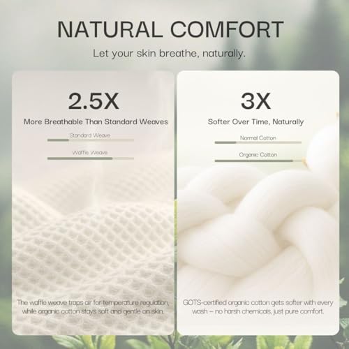 Salt Earth GOTS Certified 100% Organic Cotton Throw Blanket, 55" X 60" Waffle Blankets & Throws for Bed, Throw Blanket for Couch, Modern & Cozy Blanket, All Season, Comfy & Soft Blankets (Parchment) - Image 4
