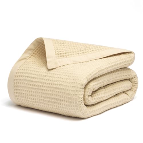 Salt Earth GOTS Certified 100% Organic Cotton Throw Blanket, 55" X 60" Waffle Blankets & Throws for Bed, Throw Blanket for Couch, Modern & Cozy Blanket, All Season, Comfy & Soft Blankets (Parchment) - Image 1