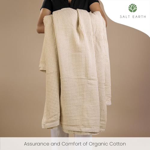 Salt Earth GOTS Certified 100% Organic Cotton Throw Blanket, 55" X 60" Waffle Blankets & Throws for Bed, Throw Blanket for Couch, Modern & Cozy Blanket, All Season, Comfy & Soft Blankets (Parchment) - Image 5