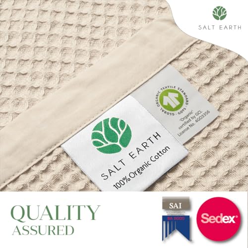 Salt Earth GOTS Certified 100% Organic Cotton Throw Blanket, 55" X 60" Waffle Blankets & Throws for Bed, Throw Blanket for Couch, Modern & Cozy Blanket, All Season, Comfy & Soft Blankets (Parchment) - Image 3