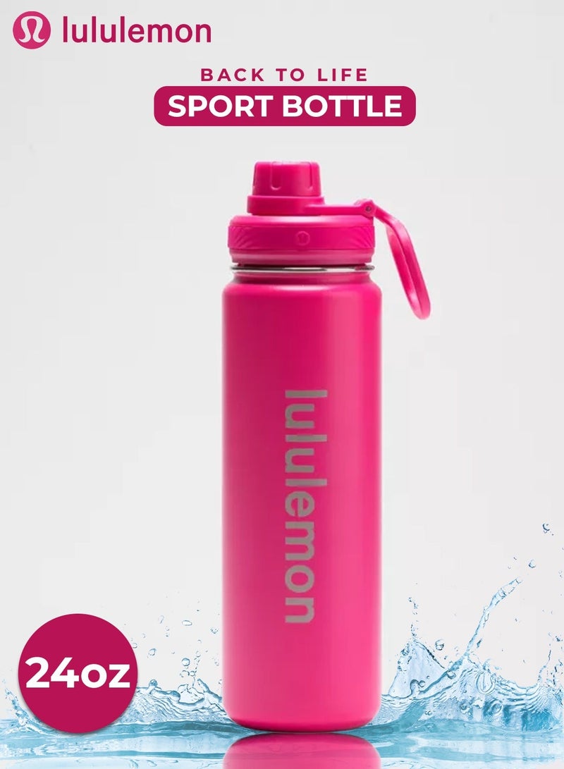 Lululemon Back to Life Sport Water Bottle 24oz (710ml) – Leak-Proof, Insulated Stainless Steel Bottle with Silicone Grip & Easy-Open Lid – Sweat-Free, No Flavor Transfer – Hand Wash Only, Cold Use Only – Rose Pink - Image 1