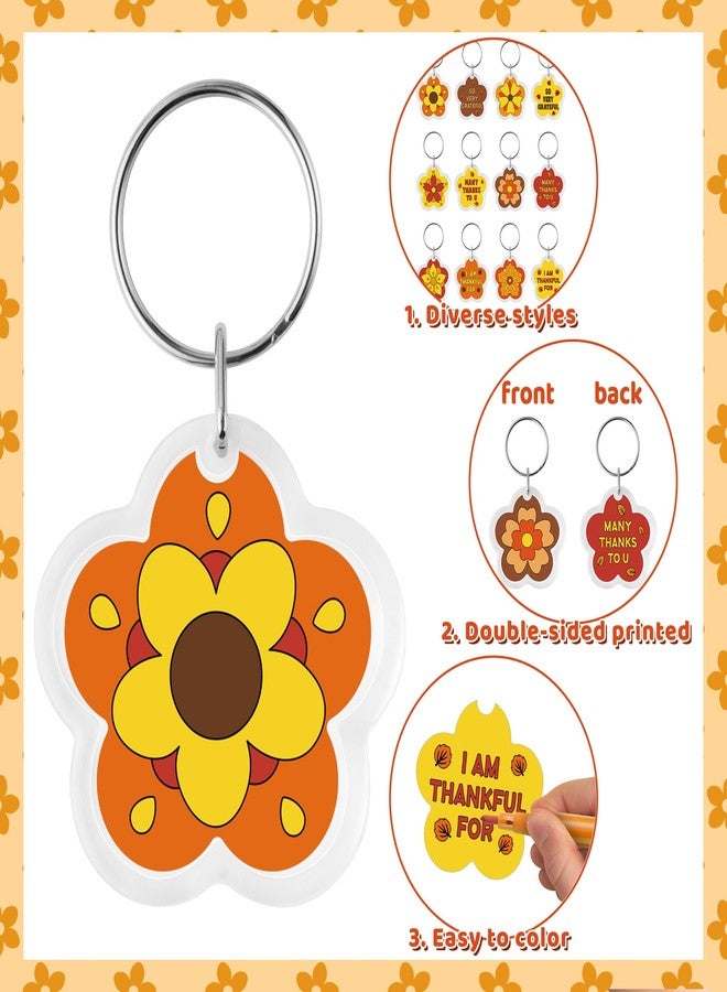 BeYumi Thankful Flower Keychains Crafts - 24Pcs Color Your Own Acrylic Thanksgiving Keychains Bulk DIY Flower Key Ring Set for Kids Thankful Coloring Card School Classroom Party Favor Gifts Activities - Image 3