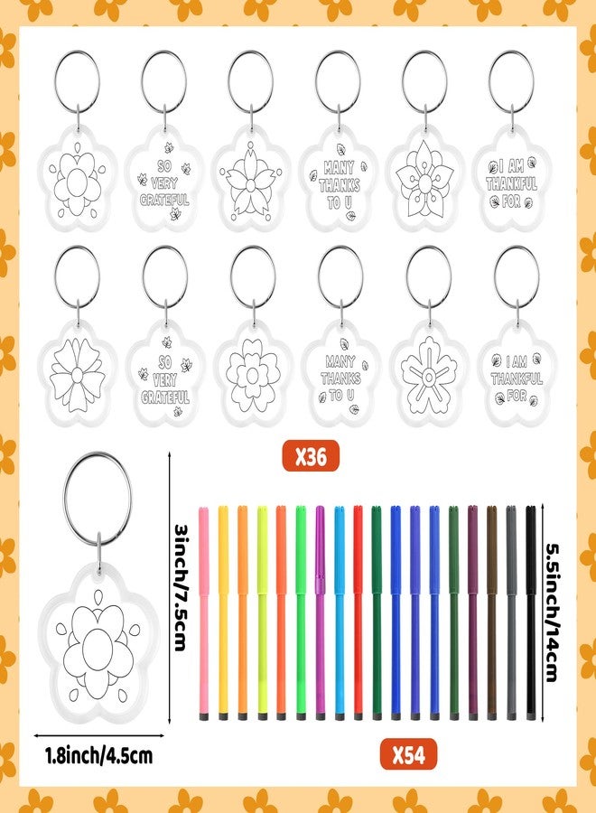 BeYumi Thankful Flower Keychains Crafts - 24Pcs Color Your Own Acrylic Thanksgiving Keychains Bulk DIY Flower Key Ring Set for Kids Thankful Coloring Card School Classroom Party Favor Gifts Activities - Image 2