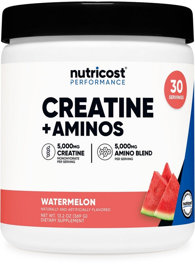 Nutricost Creatine + Aminos 30 Servings (Watermelon Flavored) - 5,000mg Creatine Monohydrate + 5000mg Amino BCAA Blend Per Serving - Image 1