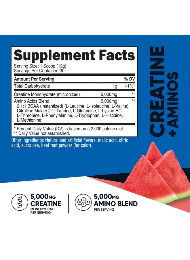 Nutricost Creatine + Aminos 30 Servings (Watermelon Flavored) - 5,000mg Creatine Monohydrate + 5000mg Amino BCAA Blend Per Serving - Image 2