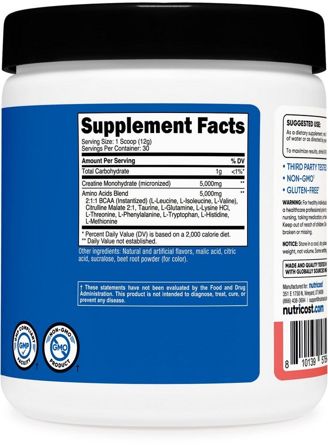 Nutricost Creatine + Aminos 30 Servings (Watermelon Flavored) - 5,000mg Creatine Monohydrate + 5000mg Amino BCAA Blend Per Serving - Image 5