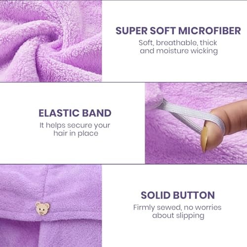 MAXOSHINE Hair Towel Wrap for Women-Quick Drying Microfiber Towel for Hair with Elastic Loop for Tying-Super Absorbent Head Towels Wrap for Ladies Hair Turban (Pack of 2-Purple & Green) - Image 5
