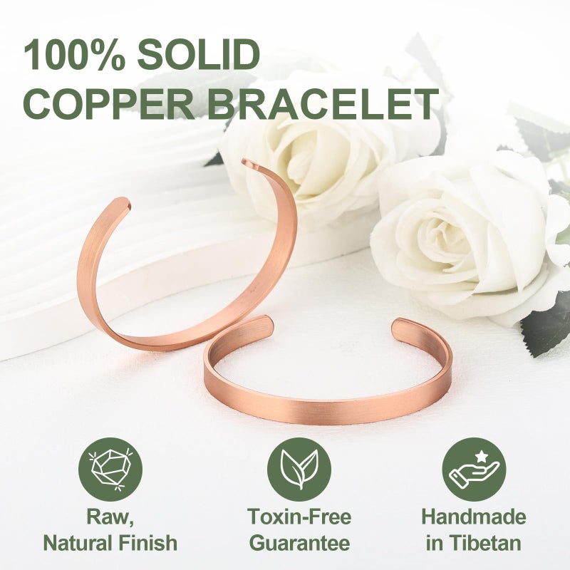Fashtour Pure Copper Bracelet â€“ Copper Bracelet for Men & Women â€“ 100% Solid, Raw & Uncoated Handmade Hammered Tibetan Cuff Bangle (Copper024) - Image 2