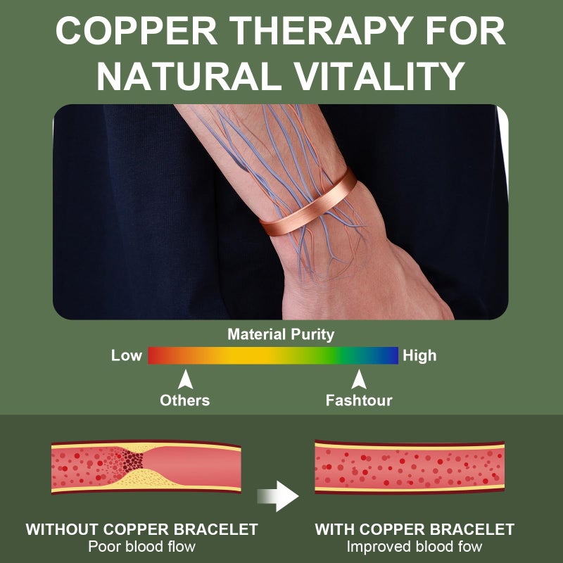 Fashtour Pure Copper Bracelet â€“ Copper Bracelet for Men & Women â€“ 100% Solid, Raw & Uncoated Handmade Hammered Tibetan Cuff Bangle (Copper024) - Image 3