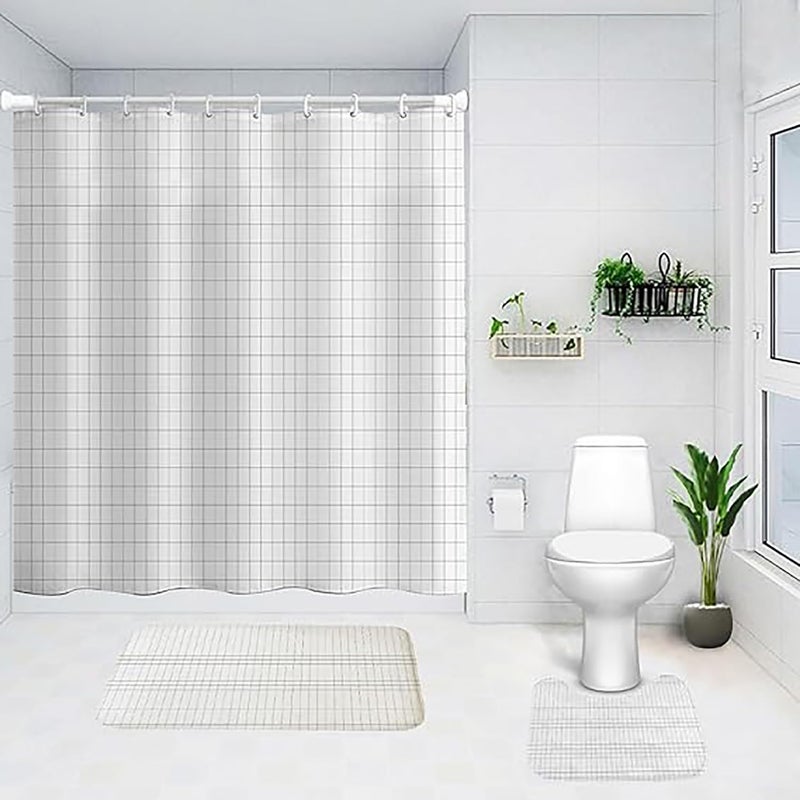 Kuber Industries Shower Curtain & Bathmat Set | Non-Slip Bath mats for Bathroom | Easy-Slide Curtains | Polyester Curtain or Bathmat for Bath Décor | YX0147-3T | 3 Pcs Set | Multicolor - Image 1