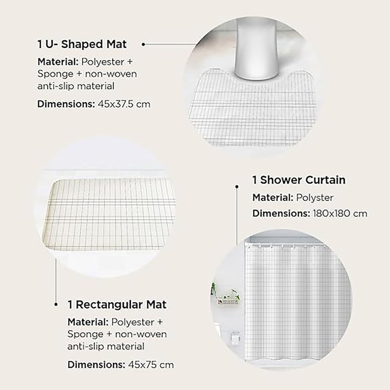 Kuber Industries Shower Curtain & Bathmat Set | Non-Slip Bath mats for Bathroom | Easy-Slide Curtains | Polyester Curtain or Bathmat for Bath Décor | YX0147-3T | 3 Pcs Set | Multicolor - Image 3