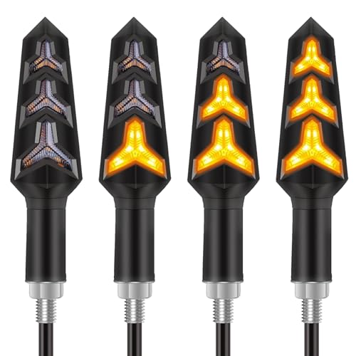 Kinstecks 4PCS Motorcycle Turning Indicators Flowing Turn Signal Lights 12V 12 LEDs Bulbs for Motorbike Scooter Quad Cruiser Off Road-Y Shape - Image 1