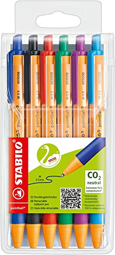 STABILO Ballpoint Pen pointball - Pack of 6 - Red, Blue, Black, Green, Turquoise, Lilac, Retractable, Medium Point - Image 4