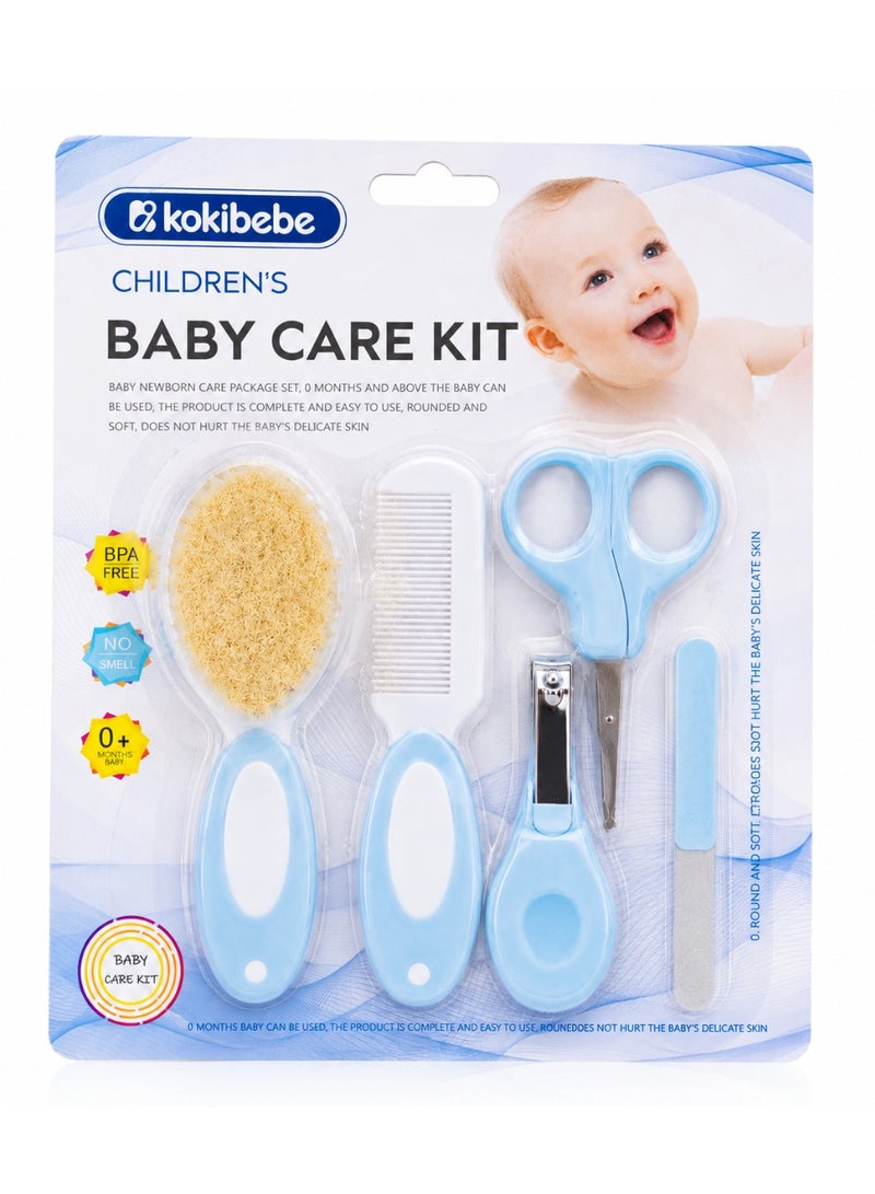 kokibebe' KOKIBEBE Newborn Baby Grooming Kit 5 Pieces with Brush, Comb & Nail Care Set, Light Blue, 0+ Months - Image 1