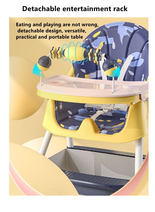 Baby High Chair for Toddlers, Foldable High Chairs with Adjustable Seat Heigh Recline with 4 Wheels and Removable Tray