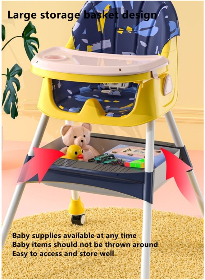 Baby High Chair for Toddlers, Foldable High Chairs with Adjustable Seat Heigh Recline with 4 Wheels and Removable Tray