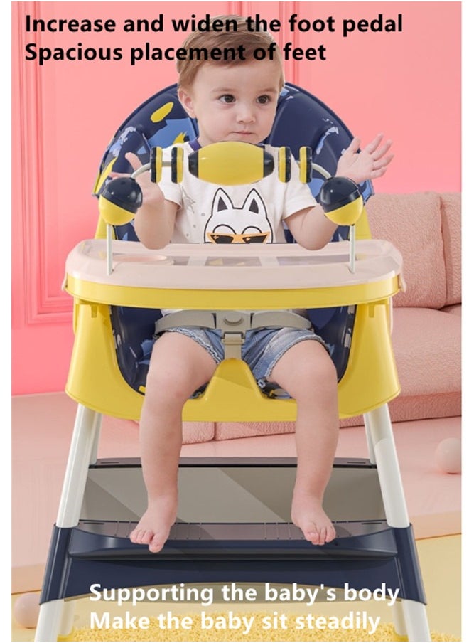 Baby High Chair for Toddlers, Foldable High Chairs with Adjustable Seat Heigh Recline with 4 Wheels and Removable Tray