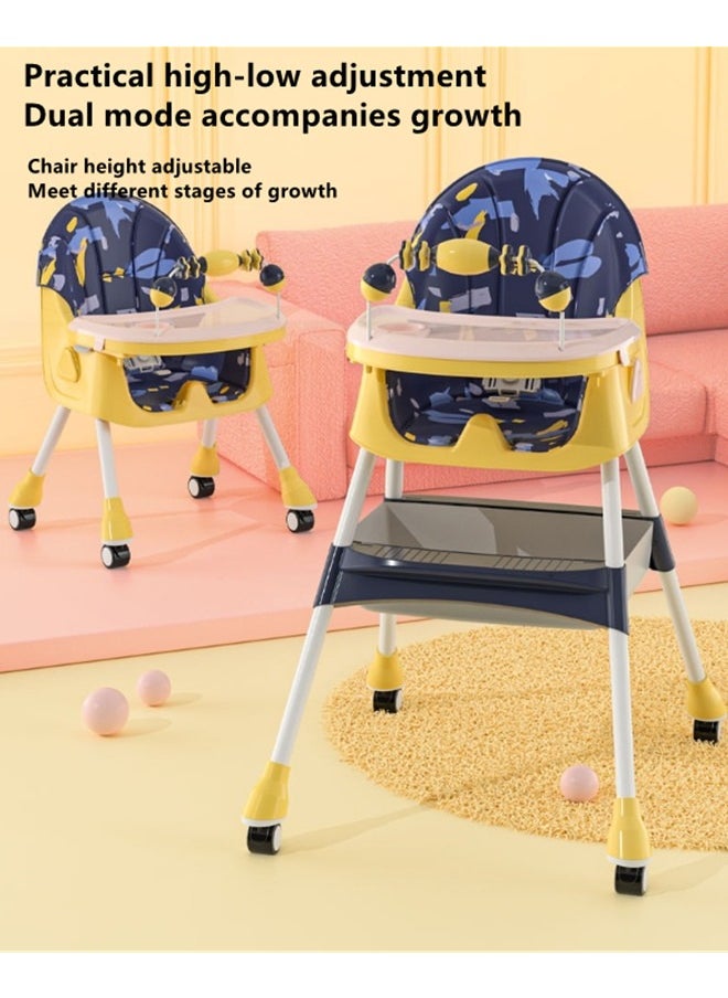 Baby High Chair for Toddlers, Foldable High Chairs with Adjustable Seat Heigh Recline with 4 Wheels and Removable Tray