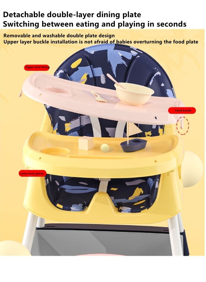 Baby High Chair for Toddlers, Foldable High Chairs with Adjustable Seat Heigh Recline with 4 Wheels and Removable Tray