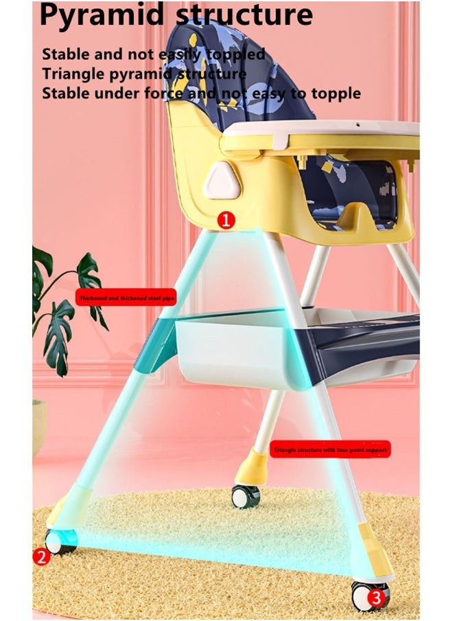 Baby High Chair for Toddlers, Foldable High Chairs with Adjustable Seat Heigh Recline with 4 Wheels and Removable Tray