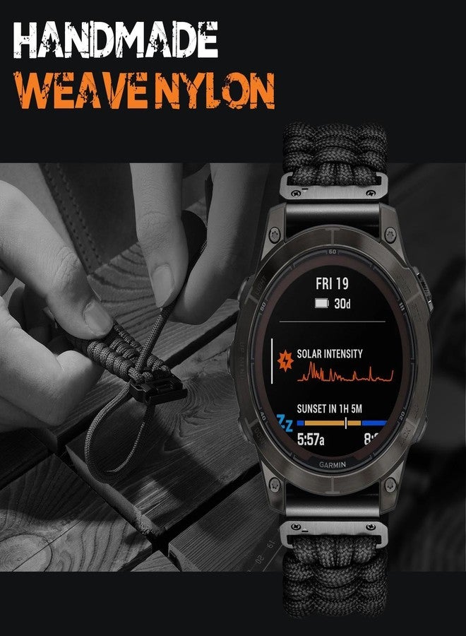 Bandletic سوار ساعة Bandletic مقاس 22 مم متوافق مع ساعات Garmin Fenix 6 Pro/Fenix 7/Fenix 6/Fenix 5، وسوار رياضي مضفر من النايلون QuickFit لساعات Epix 2/Epix 2 Pro مقاس 47 مم/Forerunner 945/965/955/Instinct 2، أسود - Image 3