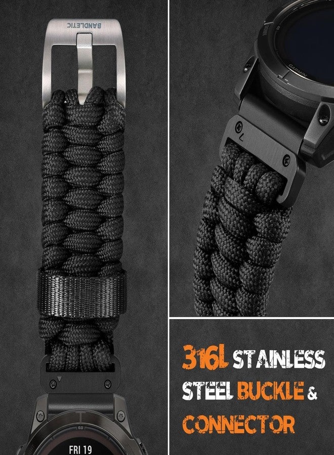 Bandletic سوار ساعة Bandletic مقاس 22 مم متوافق مع ساعات Garmin Fenix 6 Pro/Fenix 7/Fenix 6/Fenix 5، وسوار رياضي مضفر من النايلون QuickFit لساعات Epix 2/Epix 2 Pro مقاس 47 مم/Forerunner 945/965/955/Instinct 2، أسود - Image 5