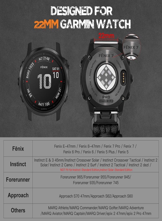 Bandletic سوار ساعة Bandletic مقاس 22 مم متوافق مع ساعات Garmin Fenix 6 Pro/Fenix 7/Fenix 6/Fenix 5، وسوار رياضي مضفر من النايلون QuickFit لساعات Epix 2/Epix 2 Pro مقاس 47 مم/Forerunner 945/965/955/Instinct 2، أسود - Image 2