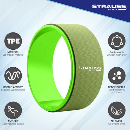 Strauss Yoga Wheel | Ideal for Stretching, Backbends, Exercise, Deep Tissue Massage & Back Pain Relief | Dharma Yoga Prop Wheel with Ultimate Comfort | 12-inch, (Green) - Image 4