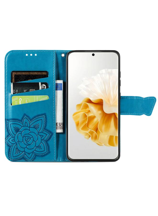 زبون جراب هاتف Huawei P60 Pro من الجلد المنقوش بنقشة زهور الفراشة - Image 3