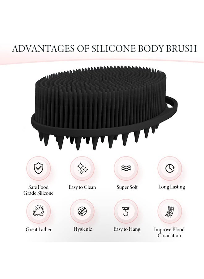 TTESL Soft Silicone Body Scrubber 2 PCS Set ,Silicone Body Brush- 2-in-1 Bath & Shampoo Brush for Sensitive Skin, Rich Lathering Exfoliating Shower Tool with 2 Extra Bathroom Hooks - Black & Pink - Image 3