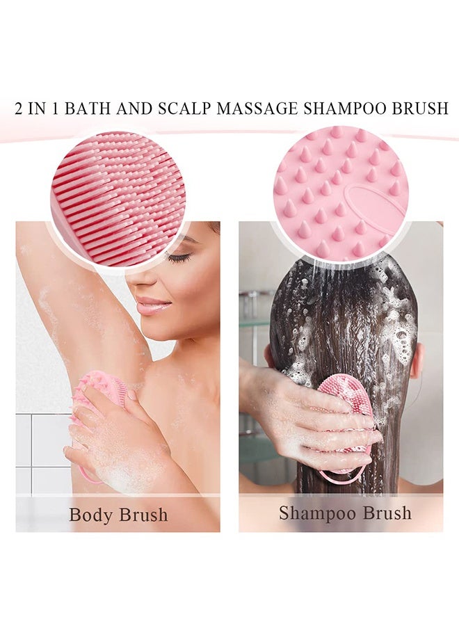 TTESL Soft Silicone Body Scrubber 2 PCS Set ,Silicone Body Brush- 2-in-1 Bath & Shampoo Brush for Sensitive Skin, Rich Lathering Exfoliating Shower Tool with 2 Extra Bathroom Hooks - Black & Pink - Image 2