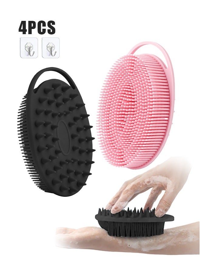 TTESL Soft Silicone Body Scrubber 2 PCS Set ,Silicone Body Brush- 2-in-1 Bath & Shampoo Brush for Sensitive Skin, Rich Lathering Exfoliating Shower Tool with 2 Extra Bathroom Hooks - Black & Pink - Image 1
