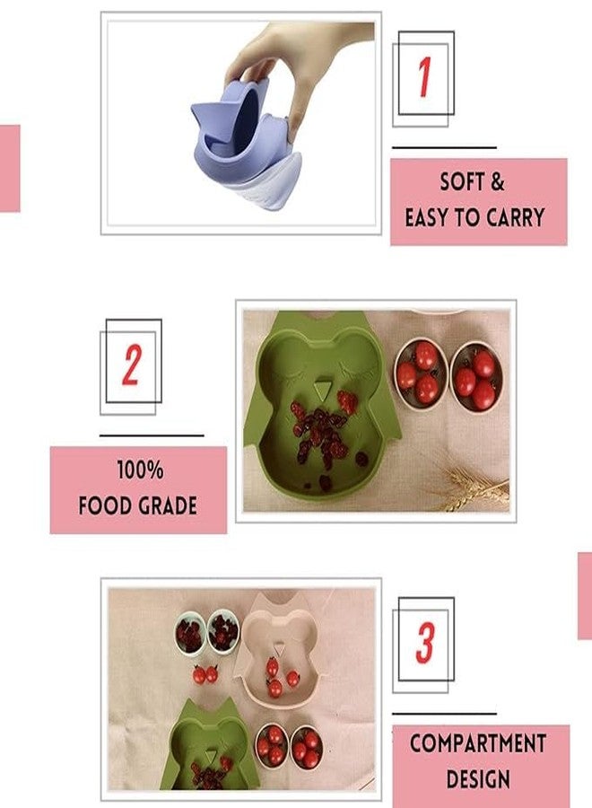 GUCHIGU 100% Silicone Suction Plate with Built-in Placemat for Babies & Toddlers – Fox-Shaped BPA-Free Non-Slip Unbreakable Feeding Plate + 2 Small Bowls (Pink SP2132A) - Image 4