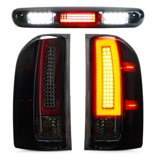 Bomusou LED Tail Light + 3rd Brake Light Kit Fit for Chevy Silverado 1500 2500 HD 3500 HD 2007-2014, for GMC Sierra 3500 HD 2008-2014 with Dual Wheel Only, 3Pcs, Smoke Lens - Image 1