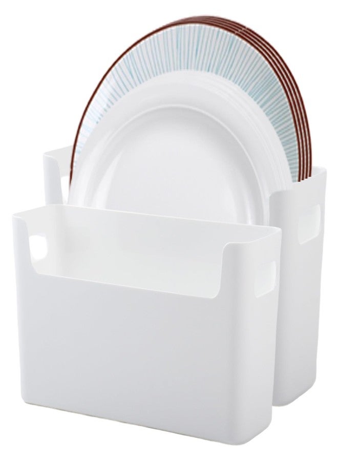 Klmnop 2 Pcs Paper Plate Dispenser for 7-10 Inch Disposable Plates, Foam and Paper Plate Storage Organizer for Cabinet, Countertop, Kitchen or Outdoor to Save Space(White) - Image 1