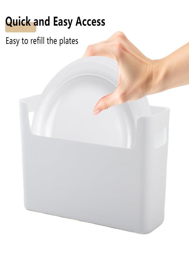 Klmnop 2 Pcs Paper Plate Dispenser for 7-10 Inch Disposable Plates, Foam and Paper Plate Storage Organizer for Cabinet, Countertop, Kitchen or Outdoor to Save Space(White) - Image 3