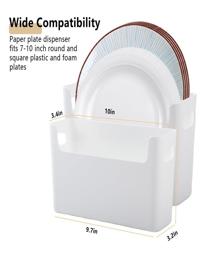 Klmnop 2 Pcs Paper Plate Dispenser for 7-10 Inch Disposable Plates, Foam and Paper Plate Storage Organizer for Cabinet, Countertop, Kitchen or Outdoor to Save Space(White) - Image 2