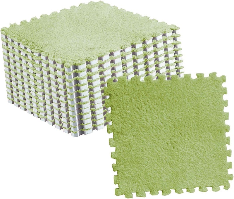 Mrisata 10pcs Carpet Squares Plush Puzzle Floor Foam Mat, Plush Fluffy Interlocking Carpet Square Tiles, Anti Slip EVA Foam Jigsaw Floor Tiles, Build A Safe Area for Bedroom Playroom (Fluorescent - Image 4