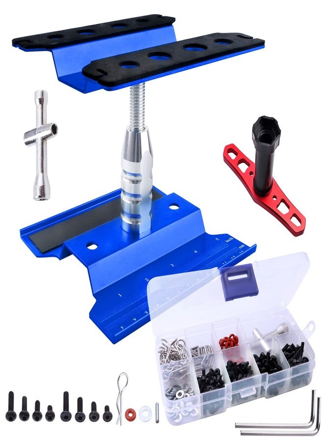 CrazyHobby Aluminum Alloy RC Car Work Stand Repair Workstation with Screws Kit & 17mm Hex Wheel Wrench 360 Degree Rotation Lift/Lower for 1/8 1/10 1/12 Scale Cars Trucks Buggies (Navy Blue) - Image 1